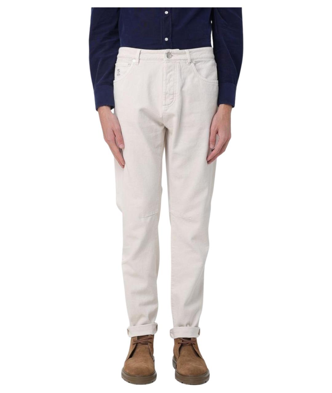 BRUNELLO CUCINELLI Бежевые хлопковые прямые джинсы, фото 1