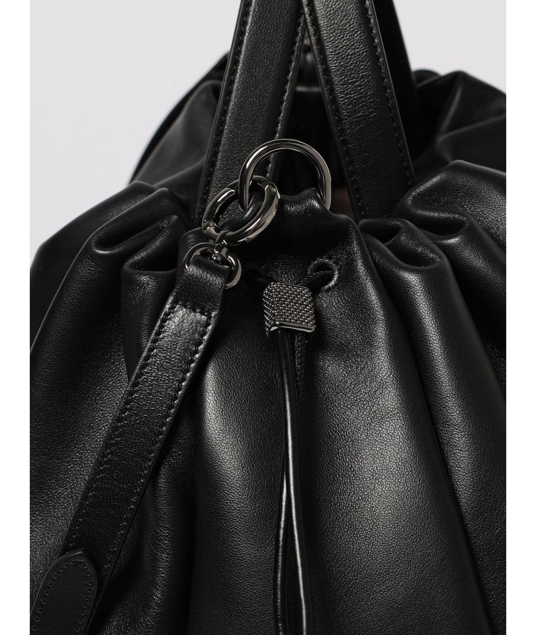 BRUNELLO CUCINELLI Черная кожаная сумка тоут, фото 4