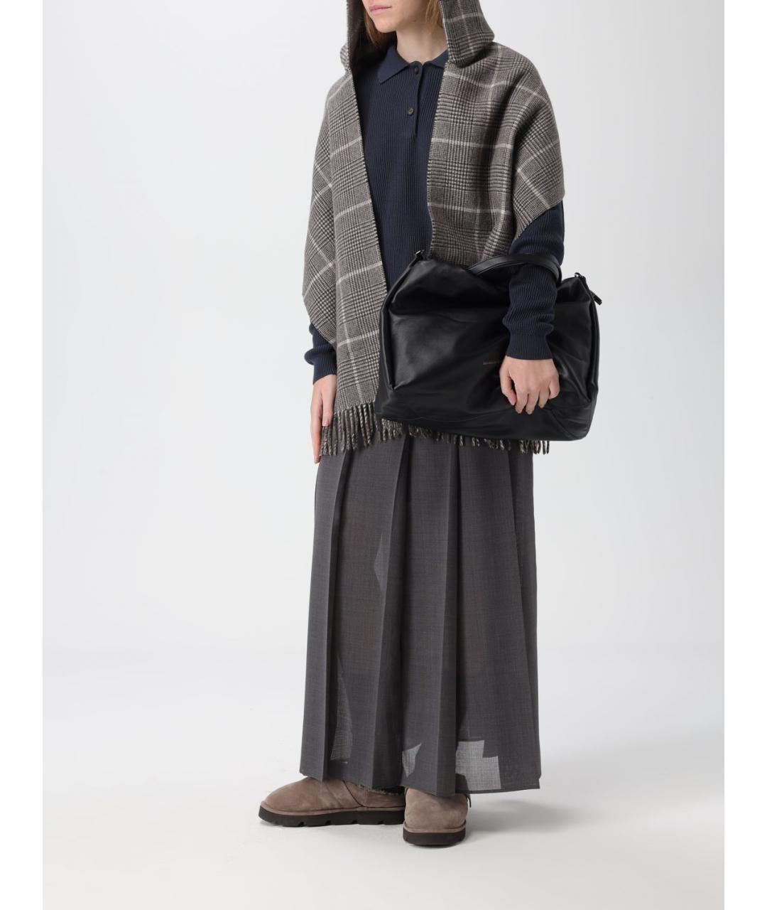 BRUNELLO CUCINELLI Черная кожаная сумка тоут, фото 2