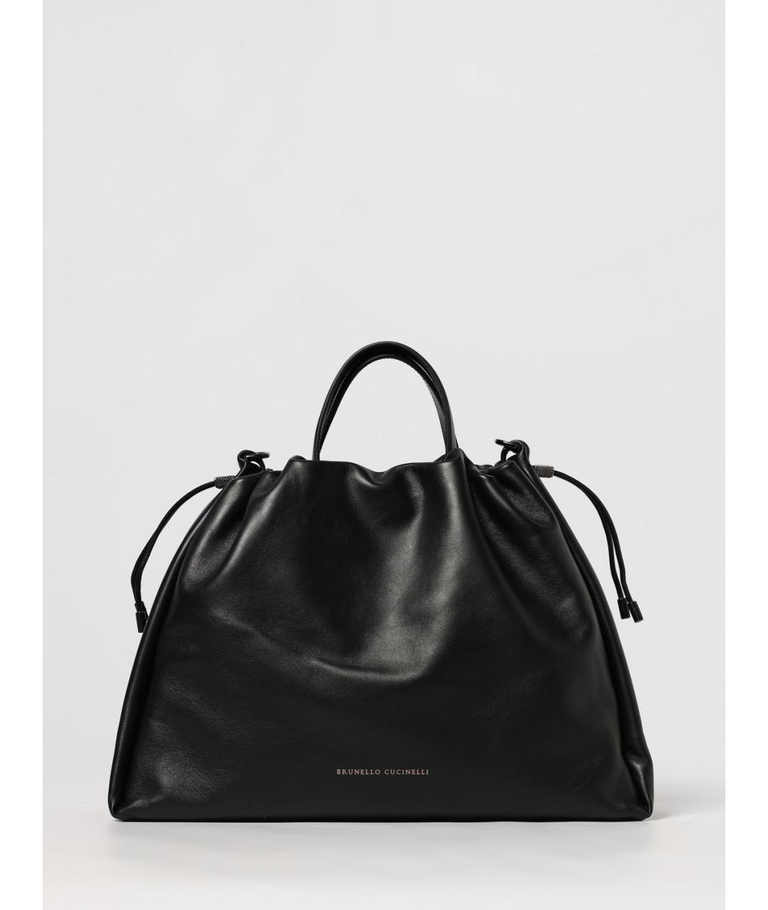 BRUNELLO CUCINELLI Черная кожаная сумка тоут, фото 6