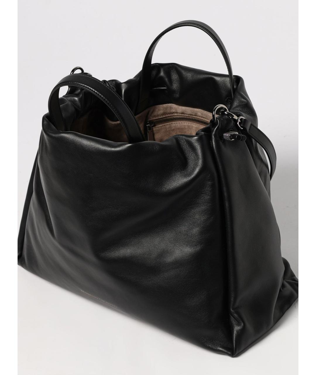 BRUNELLO CUCINELLI Черная кожаная сумка тоут, фото 5