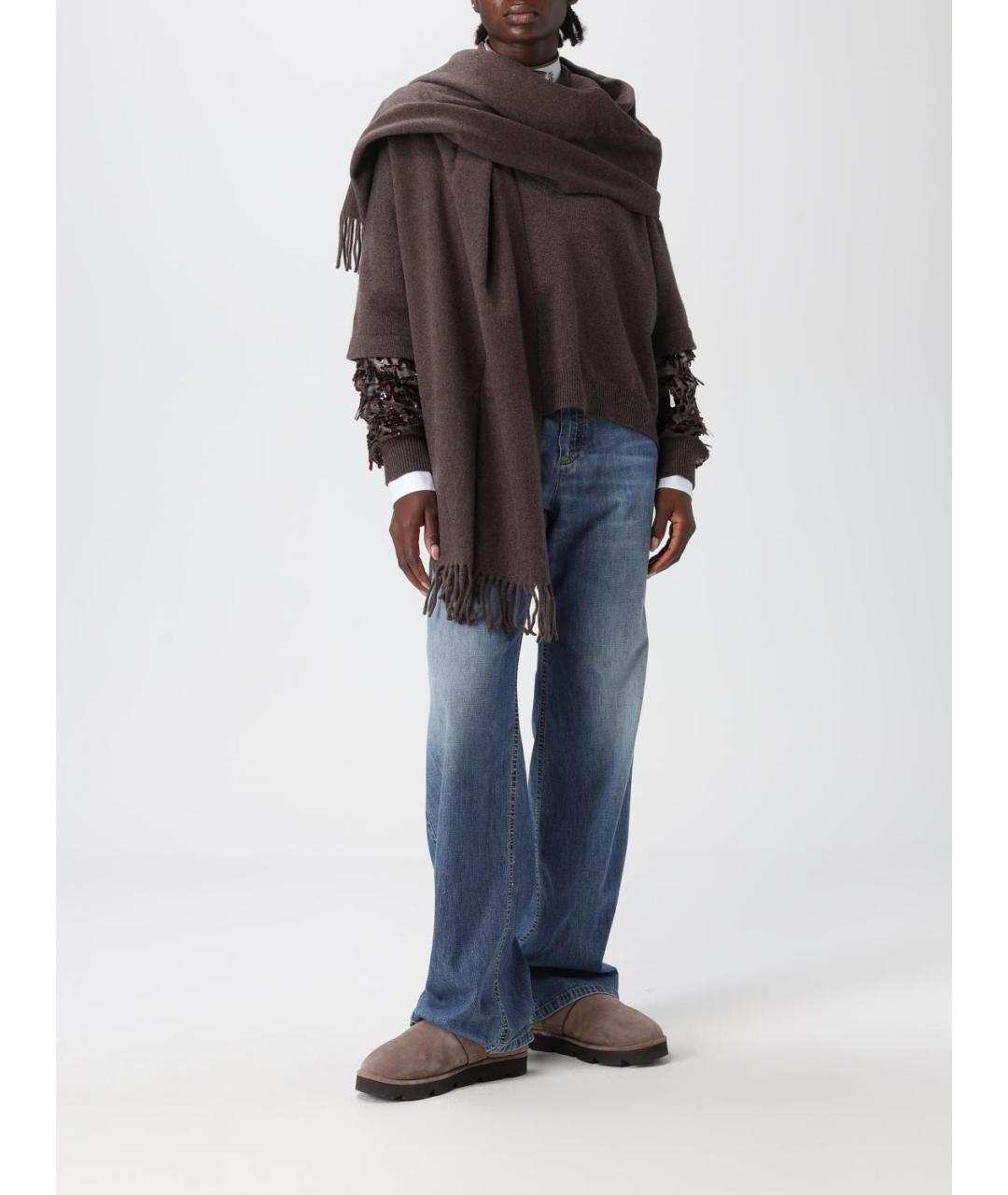 BRUNELLO CUCINELLI Коричневый кашемировый шарф, фото 4