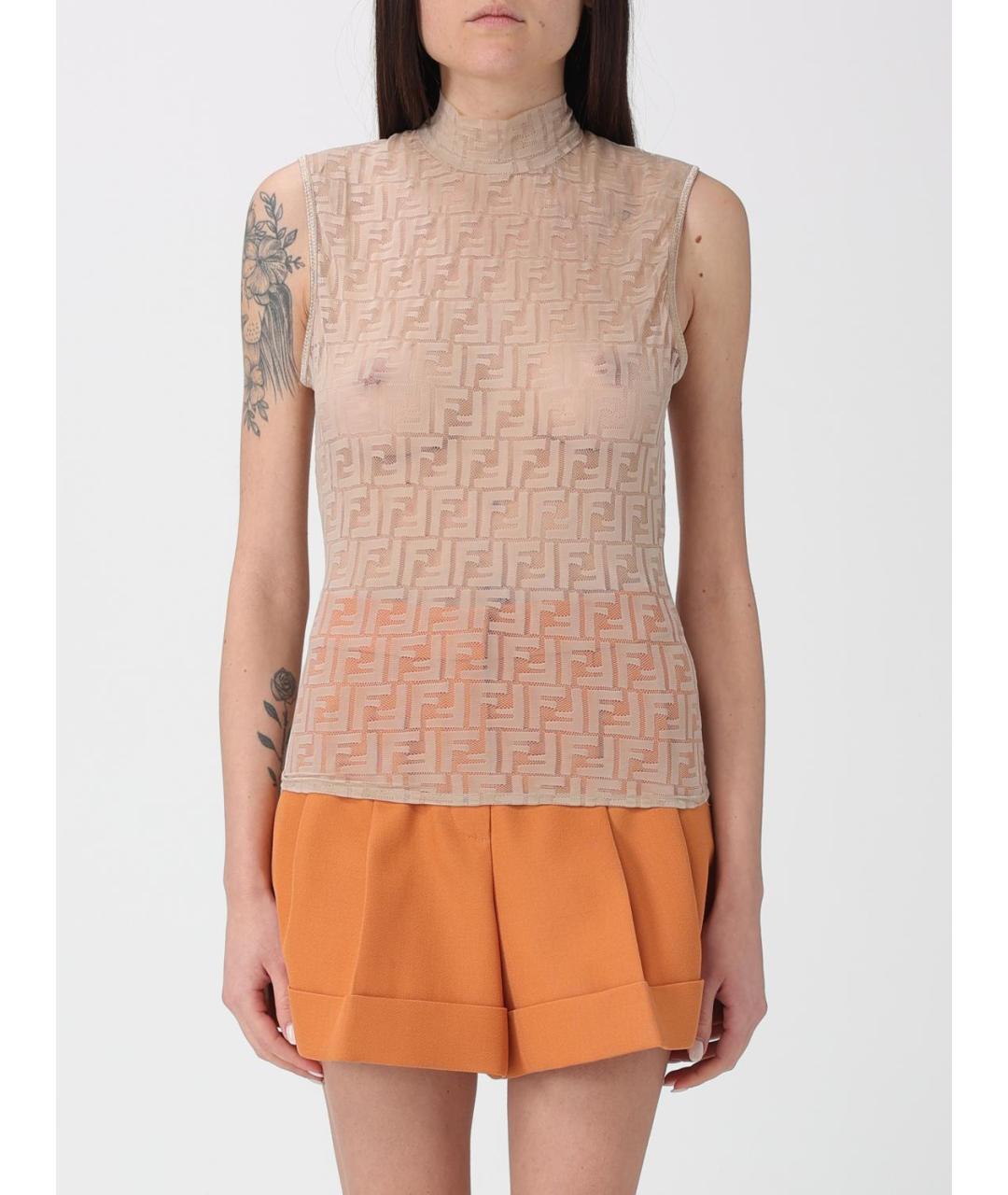 FENDI Бежевая полиэстеровая майка, фото 3