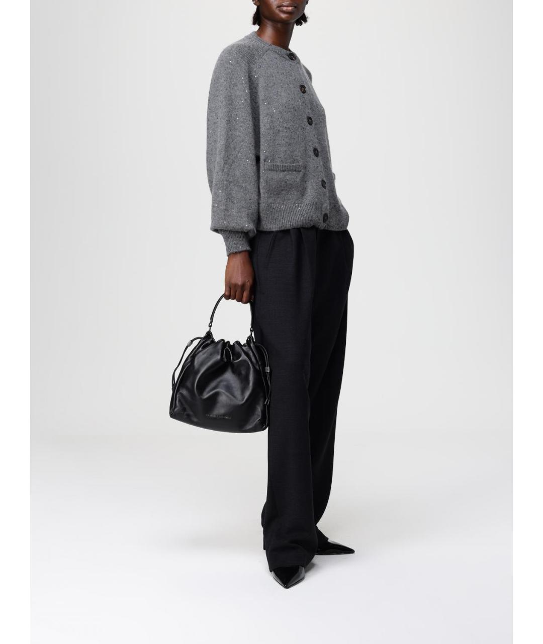 BRUNELLO CUCINELLI Черная кожаная сумка через плечо, фото 2