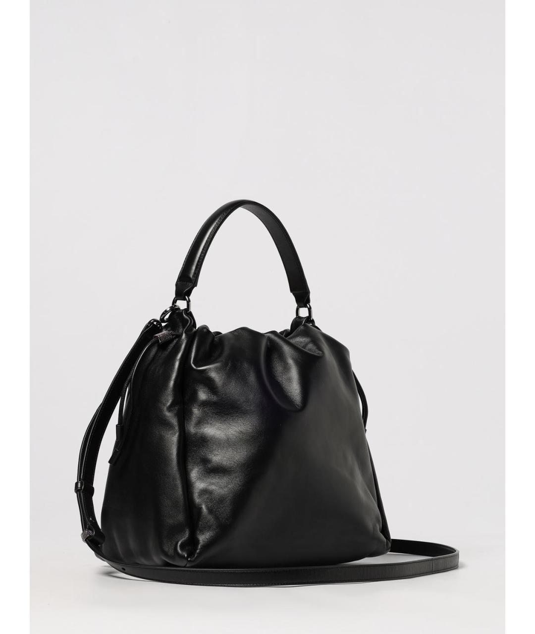 BRUNELLO CUCINELLI Черная кожаная сумка через плечо, фото 3