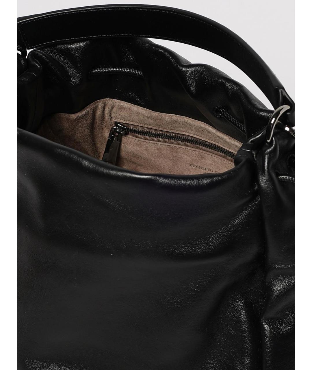 BRUNELLO CUCINELLI Черная кожаная сумка через плечо, фото 5