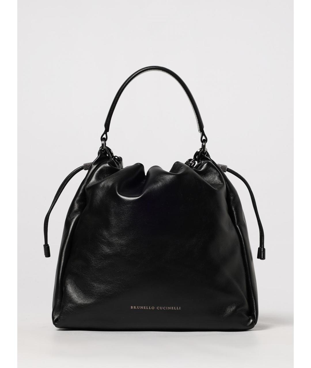 BRUNELLO CUCINELLI Черная кожаная сумка через плечо, фото 6