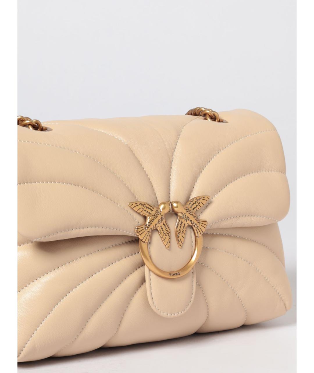 PINKO Бежевая кожаная сумка через плечо, фото 3