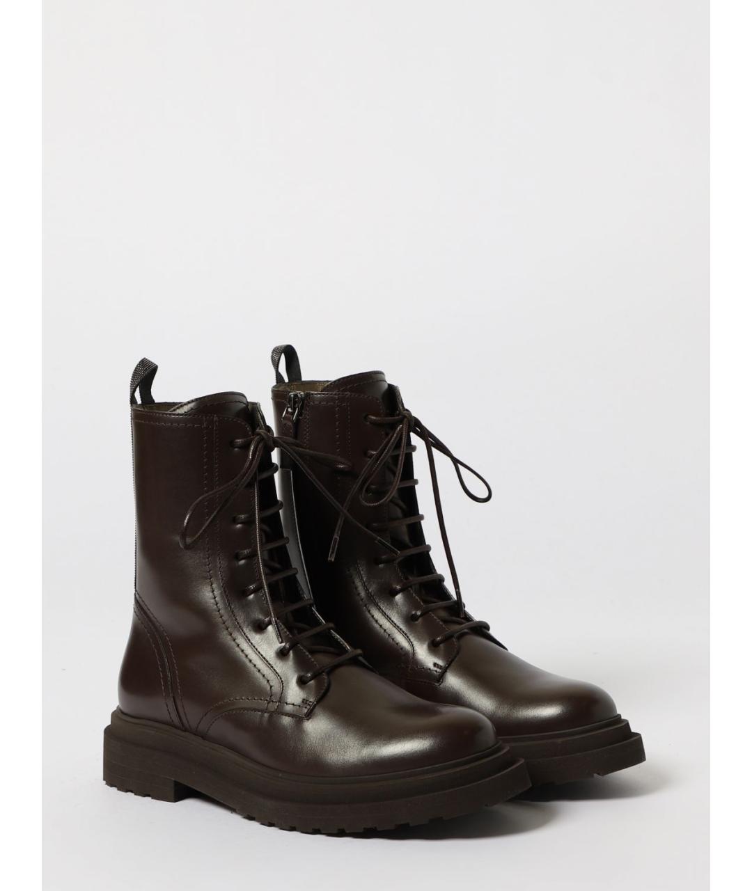 BRUNELLO CUCINELLI Коричневые кожаные ботинки, фото 2