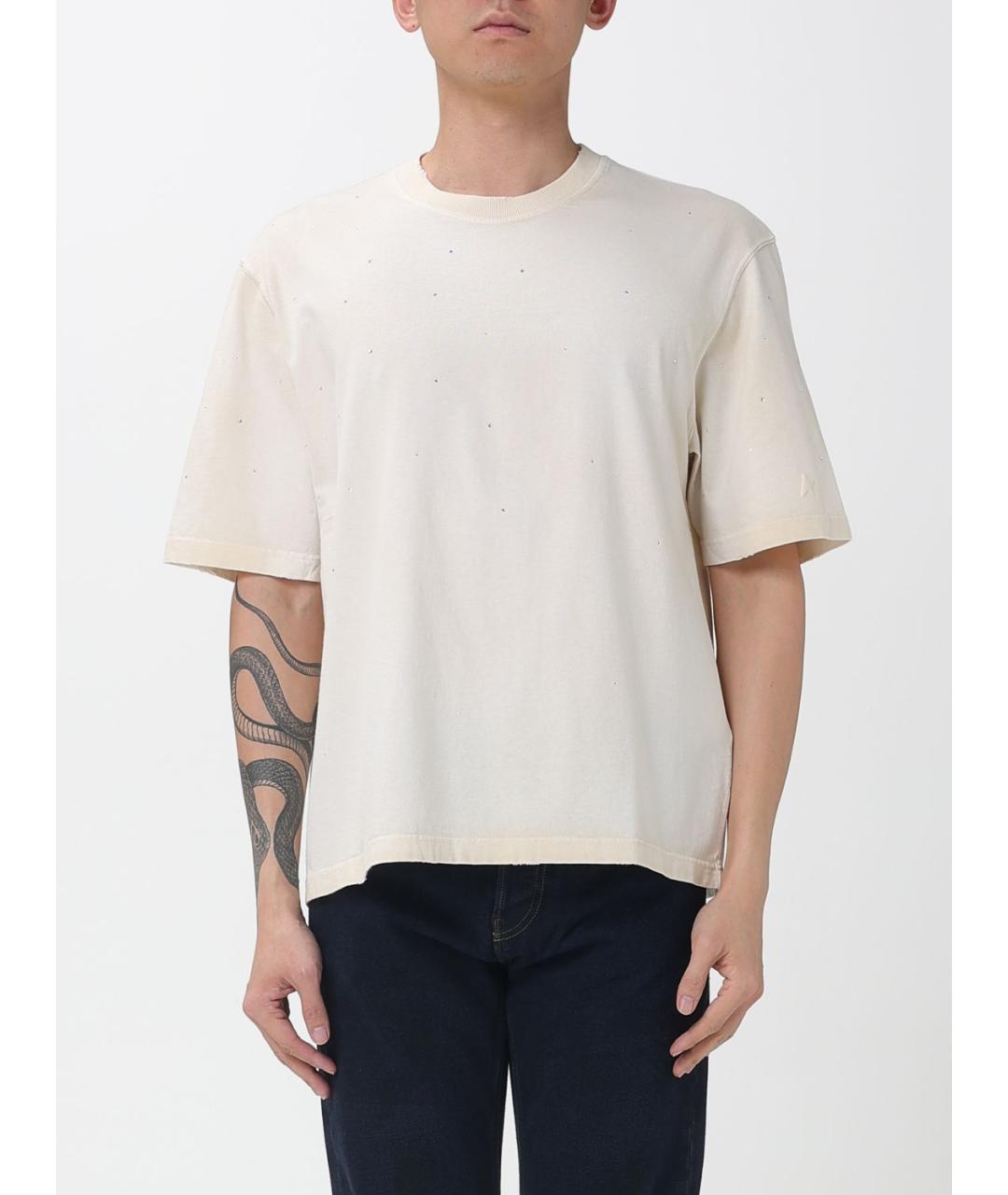 GOLDEN GOOSE DELUXE BRAND Бежевая хлопковая футболка, фото 4
