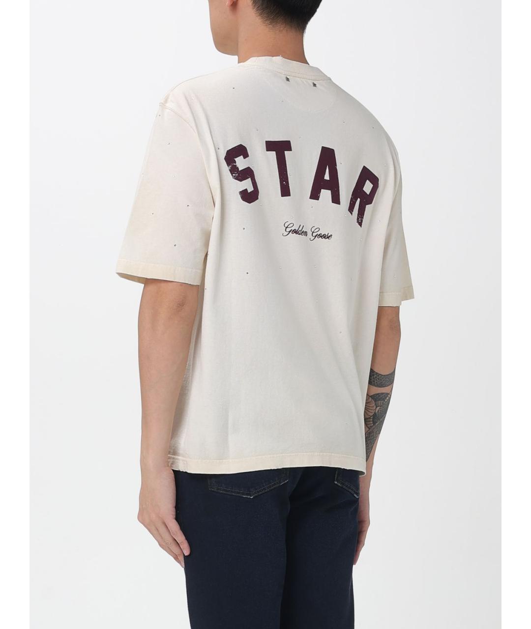 GOLDEN GOOSE DELUXE BRAND Бежевая хлопковая футболка, фото 2