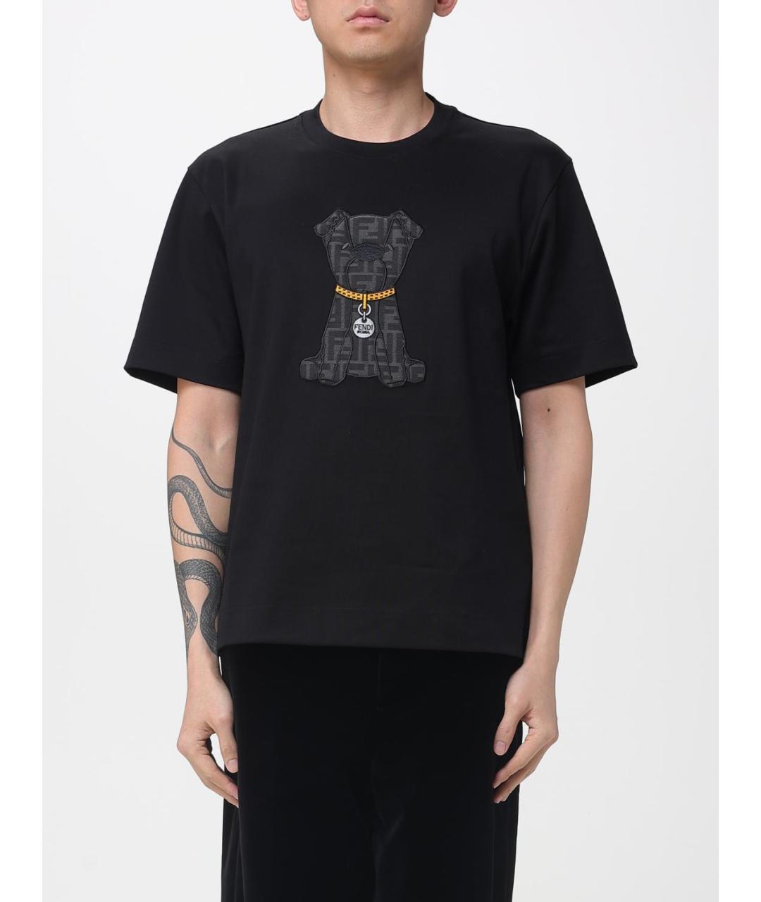 FENDI Черная хлопковая футболка, фото 2