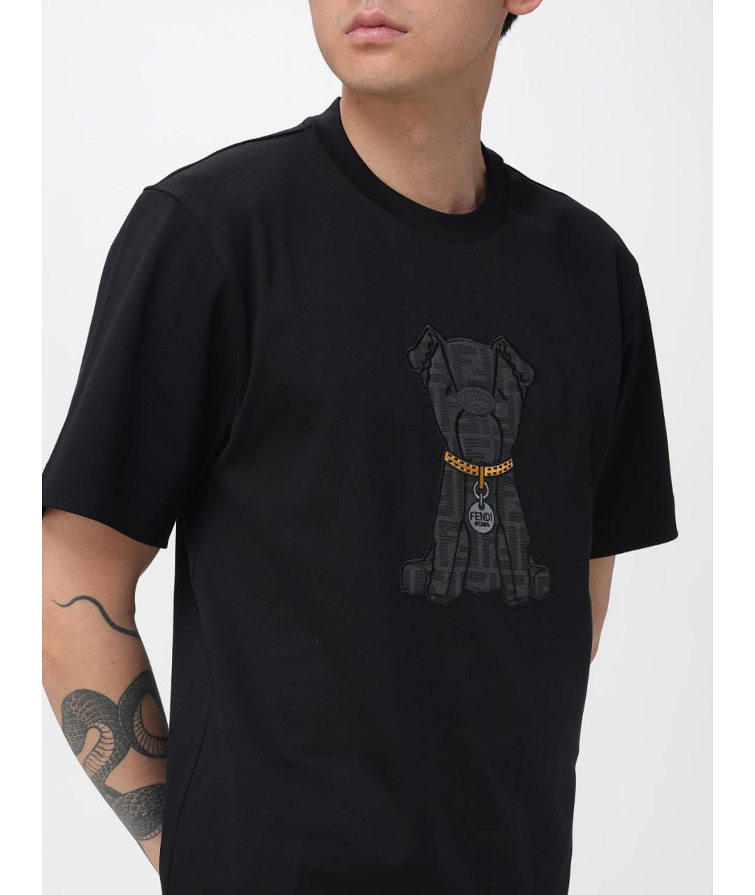 FENDI Черная хлопковая футболка, фото 6