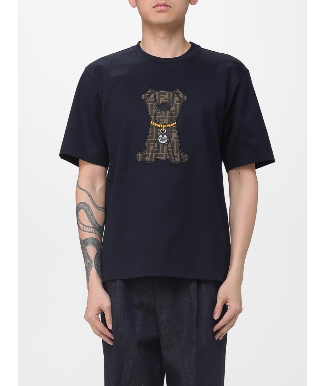 FENDI Синяя хлопковая футболка, фото 2