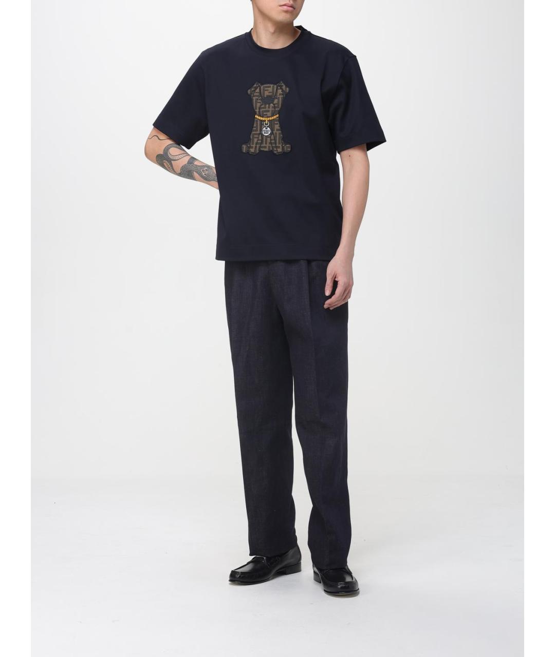 FENDI Синяя хлопковая футболка, фото 3