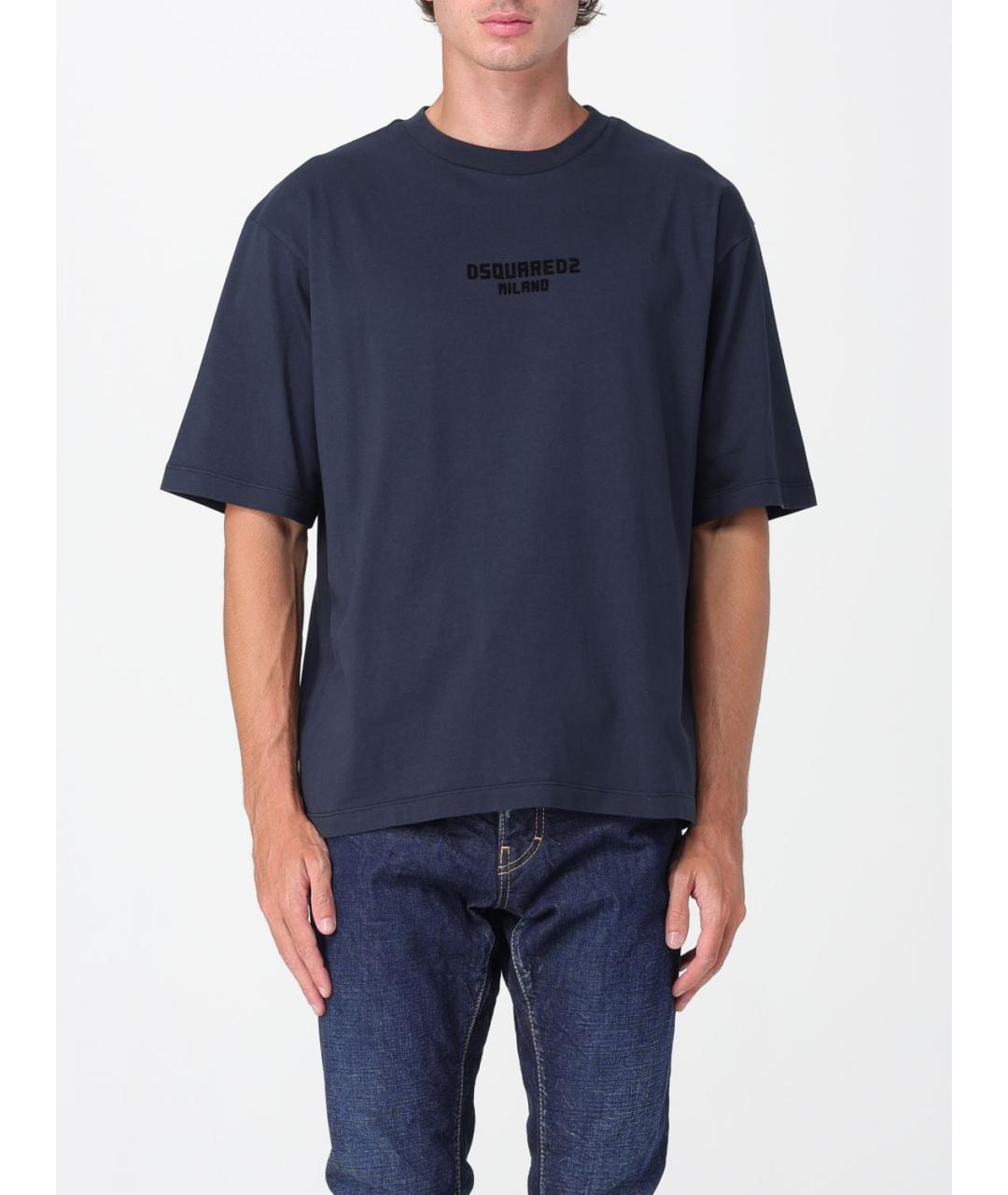 DSQUARED2 Темно-синяя хлопковая футболка, фото 2