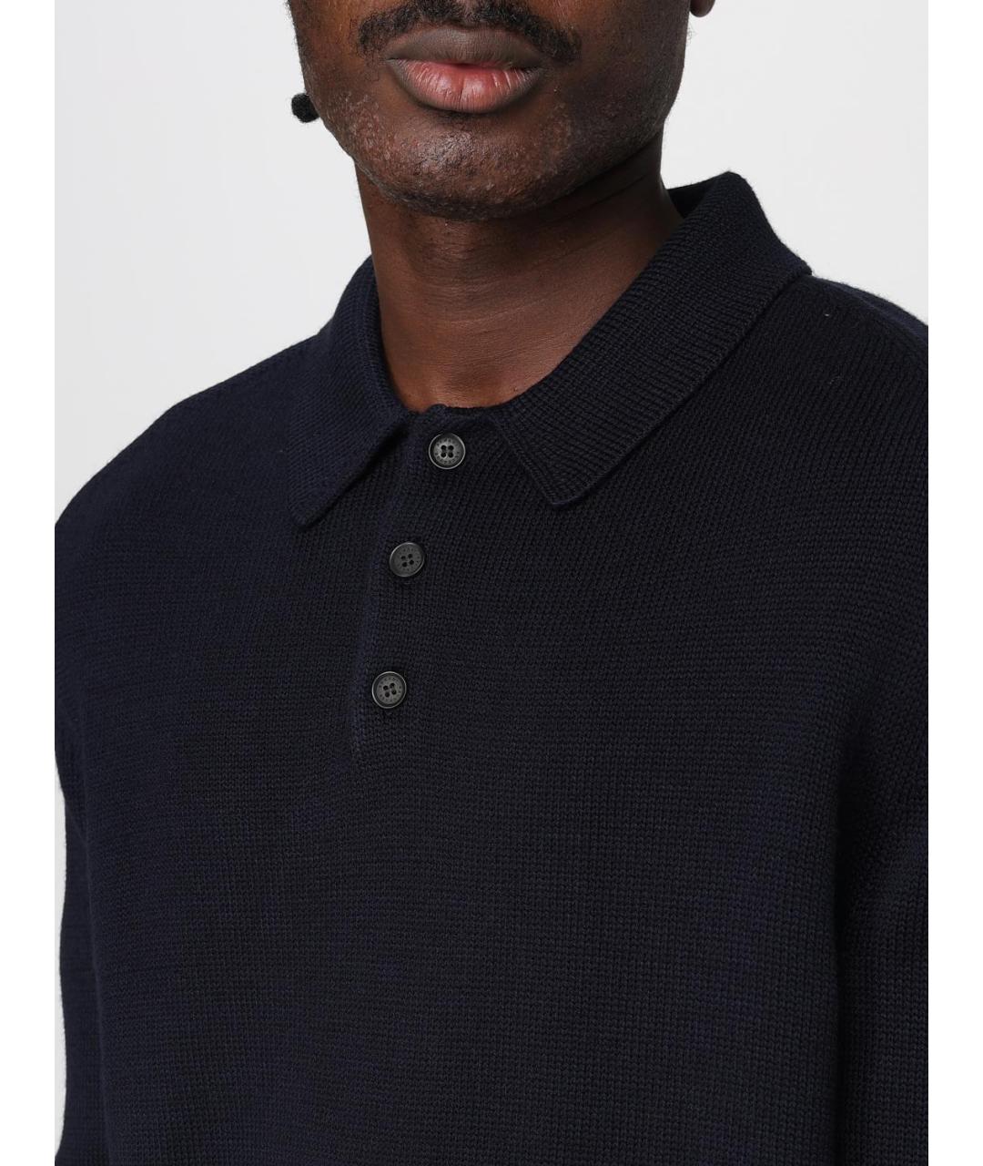 ARMANI EXCHANGE Темно-синее хлопковое поло с длинным рукавом, фото 3