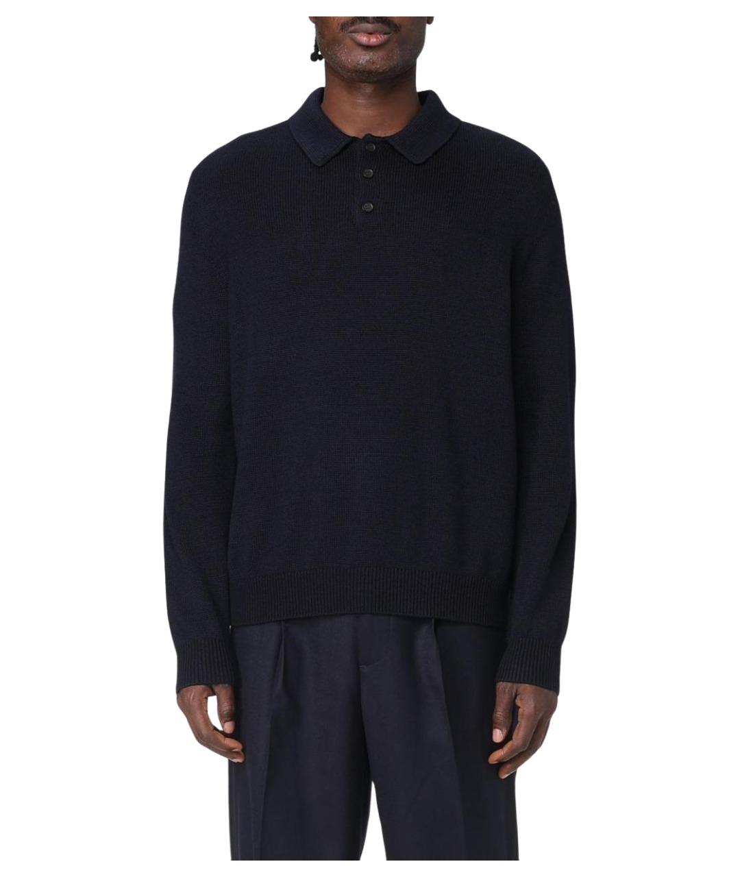 ARMANI EXCHANGE Темно-синее хлопковое поло с длинным рукавом, фото 1