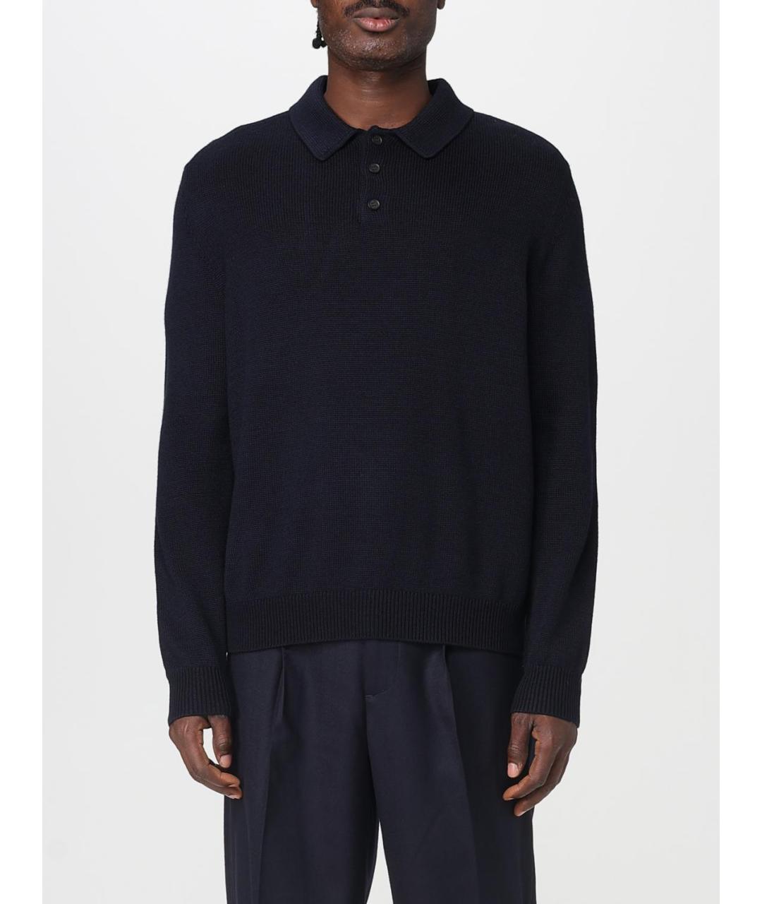 ARMANI EXCHANGE Темно-синее хлопковое поло с длинным рукавом, фото 4