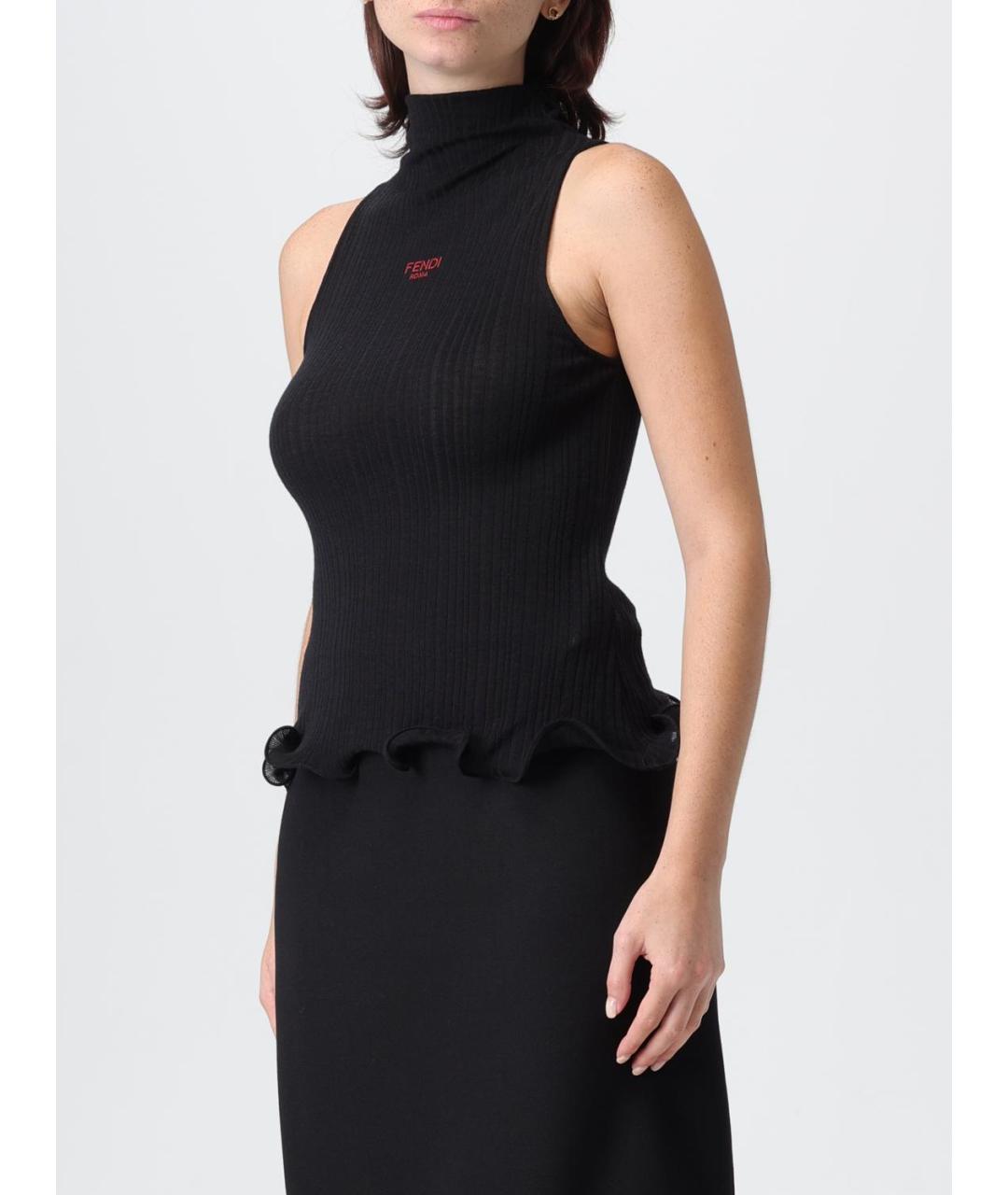 FENDI Черная полиэстеровая майка, фото 4