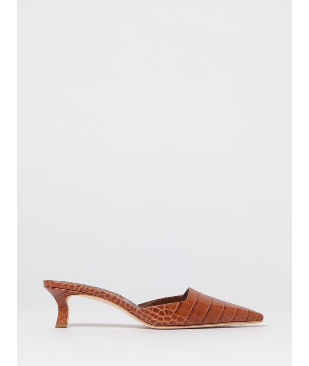 MANOLO BLAHNIK Коричневые кожаные мюли, фото 5