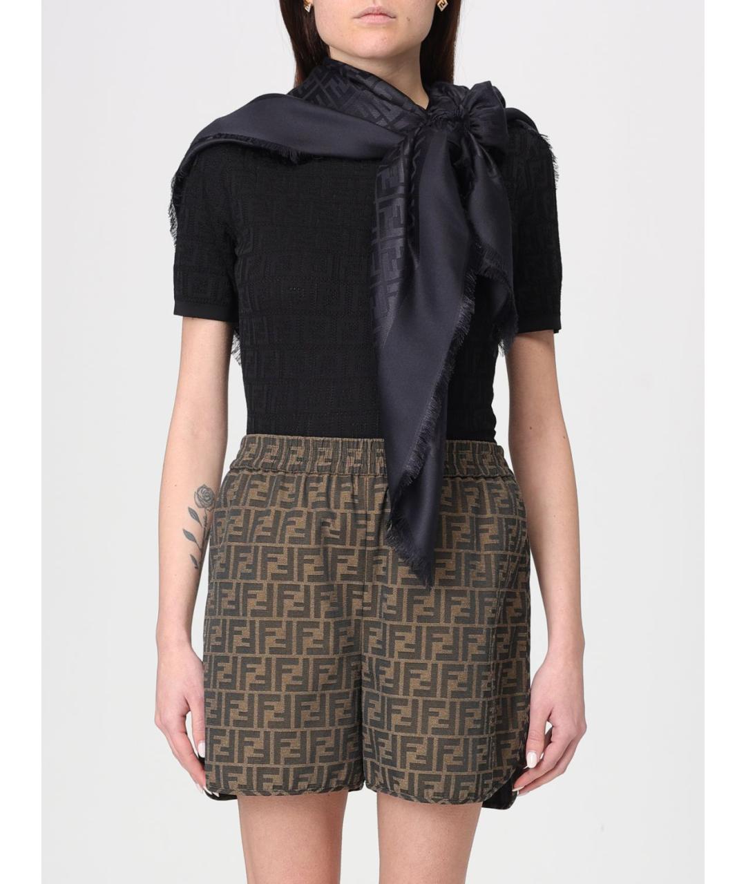 FENDI Черный шелковый шарф, фото 2