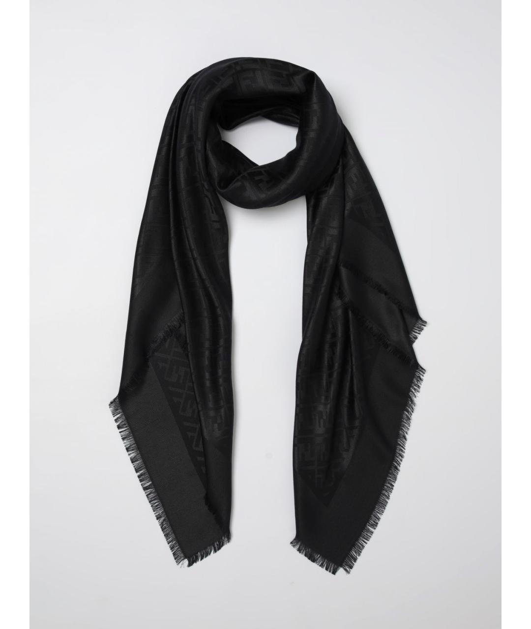 FENDI Черный шелковый шарф, фото 5