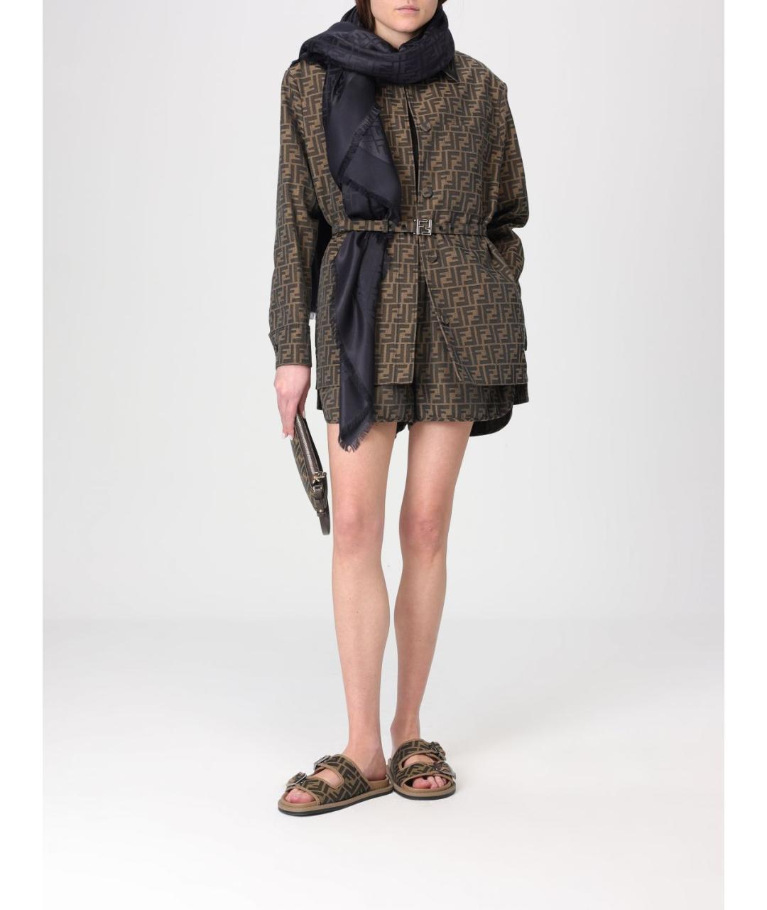 FENDI Черный шелковый шарф, фото 4