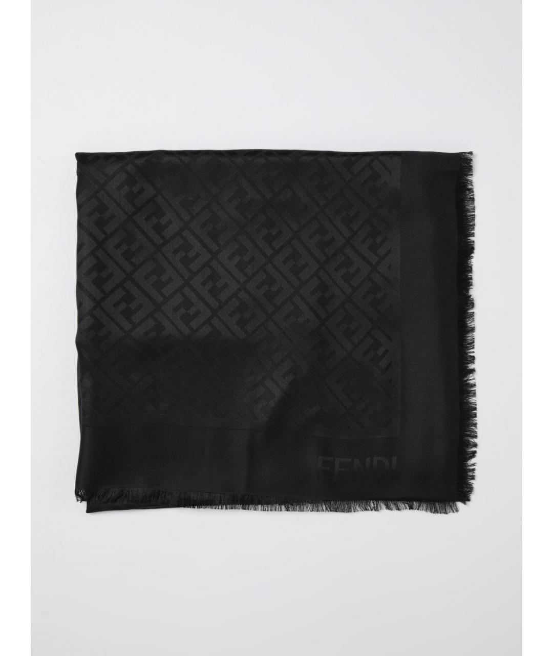 FENDI Черный шелковый шарф, фото 6