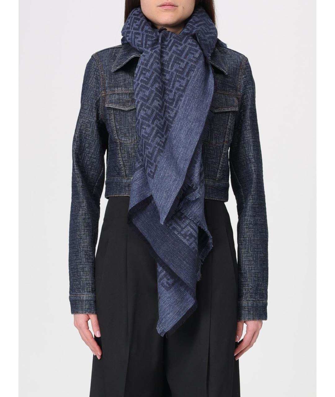 FENDI Синий хлопковый шарф, фото 2