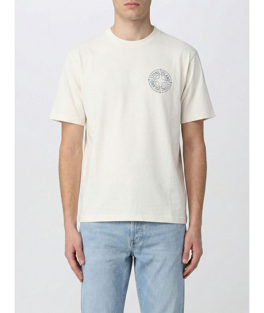 STONE ISLAND Белая хлопковая футболка, фото 2