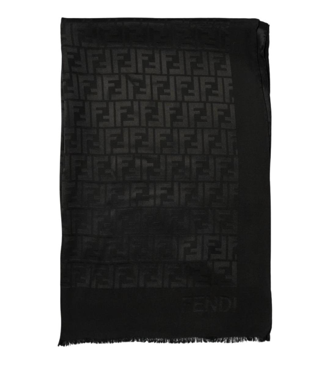 FENDI Черный шелковый шарф, фото 1