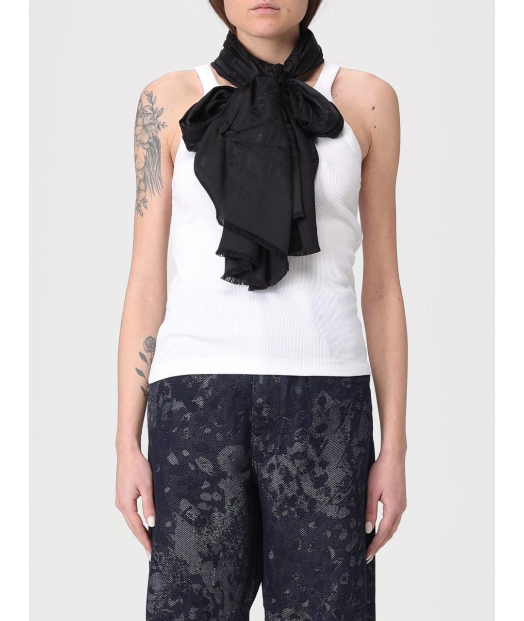 FENDI Черный шелковый шарф, фото 2