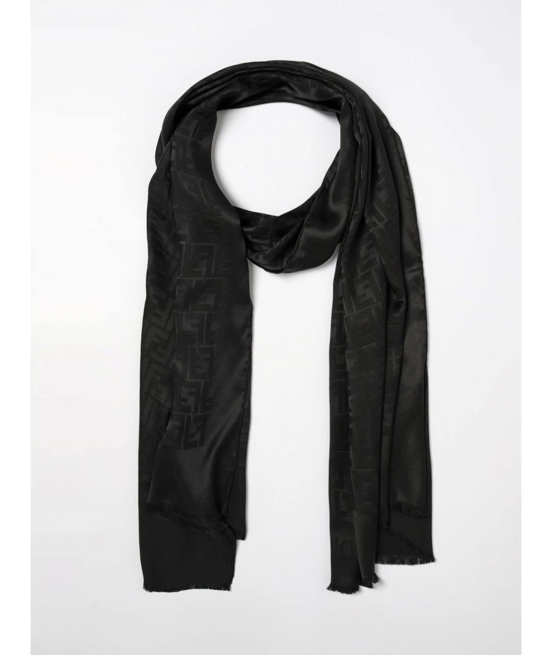 FENDI Черный шелковый шарф, фото 5
