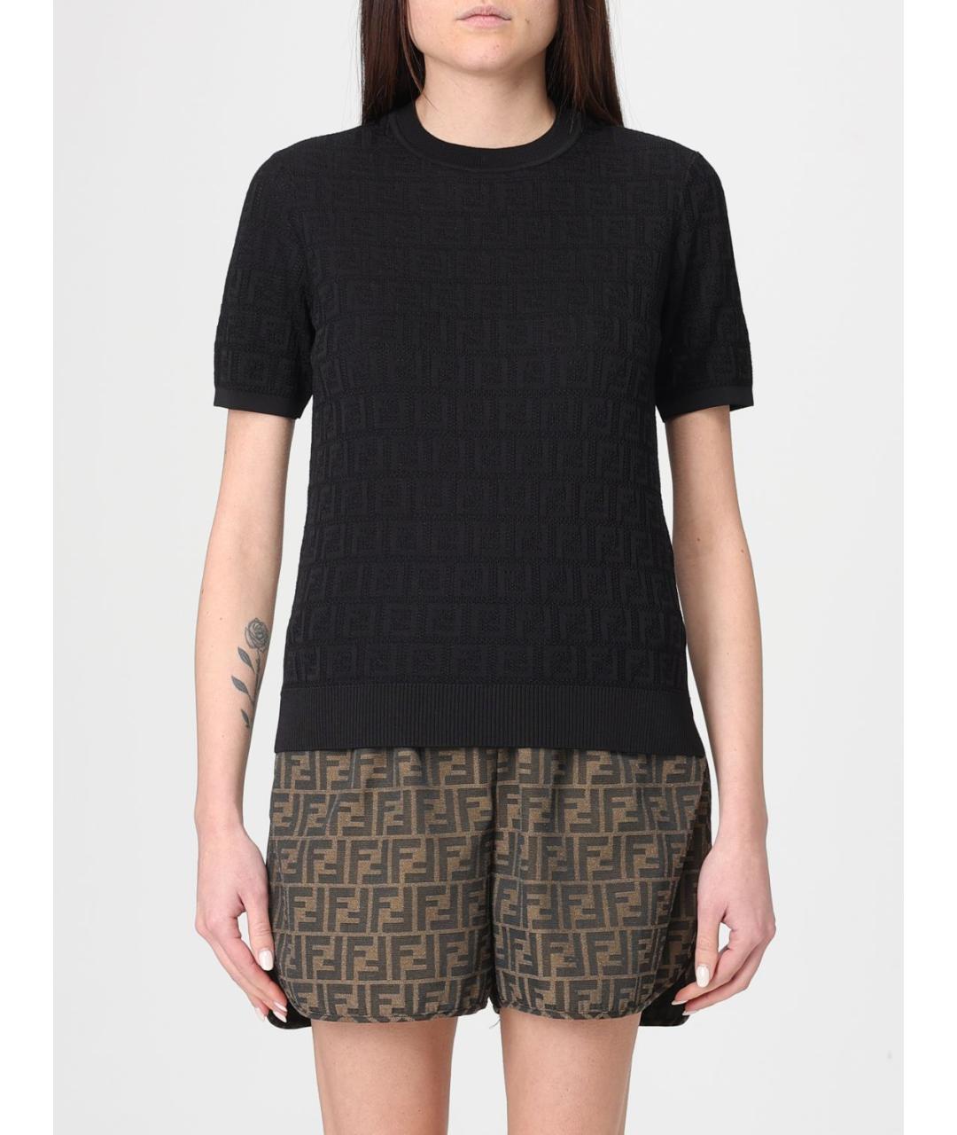 FENDI Черная хлопковая футболка, фото 6