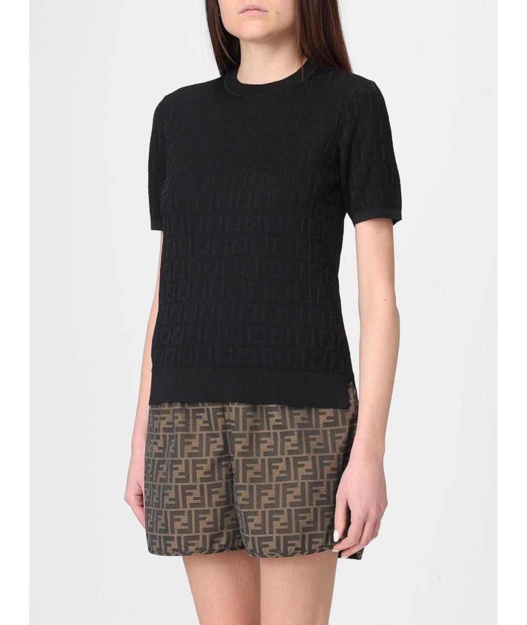 FENDI Черная хлопковая футболка, фото 4