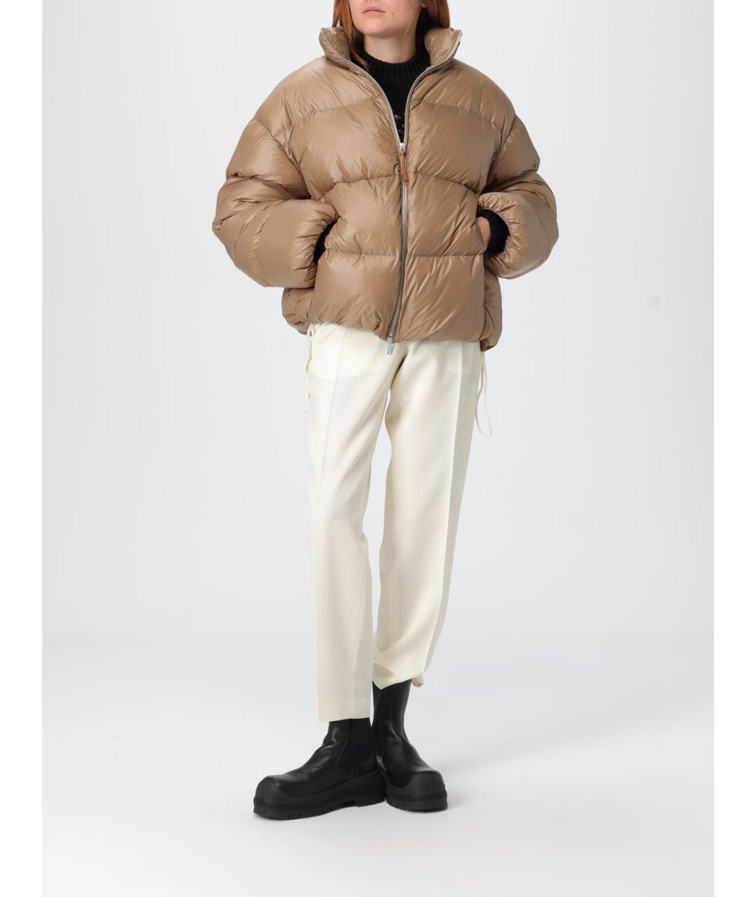 JIL SANDER Бежевый полиамидовый пуховик, фото 3
