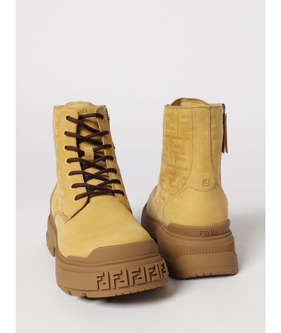 FENDI Бежевые кожаные высокие ботинки, фото 4