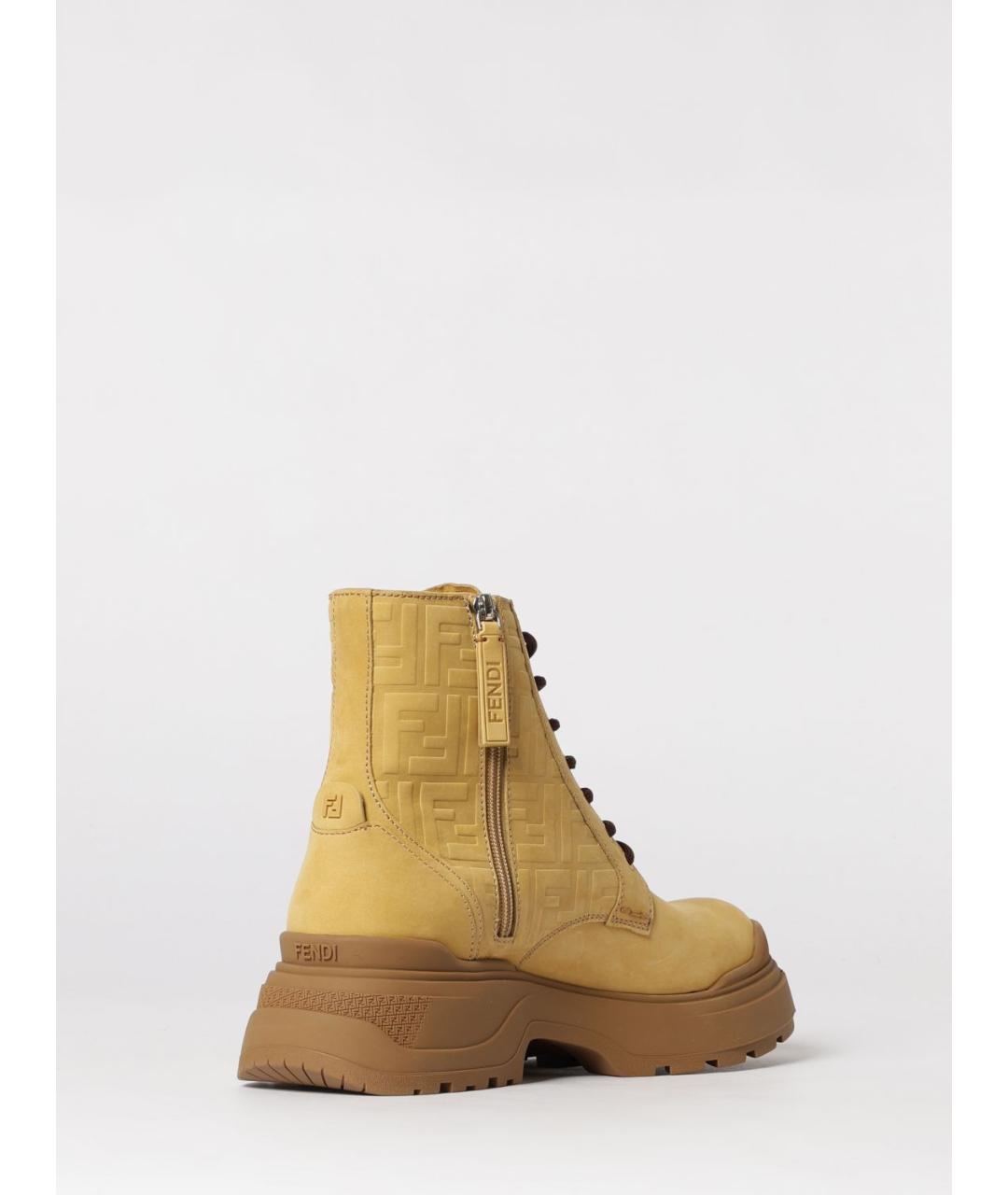 FENDI Бежевые кожаные высокие ботинки, фото 3