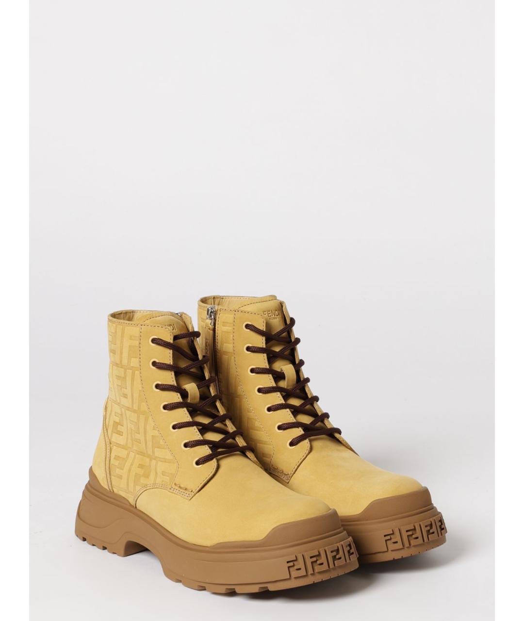 FENDI Бежевые кожаные высокие ботинки, фото 2