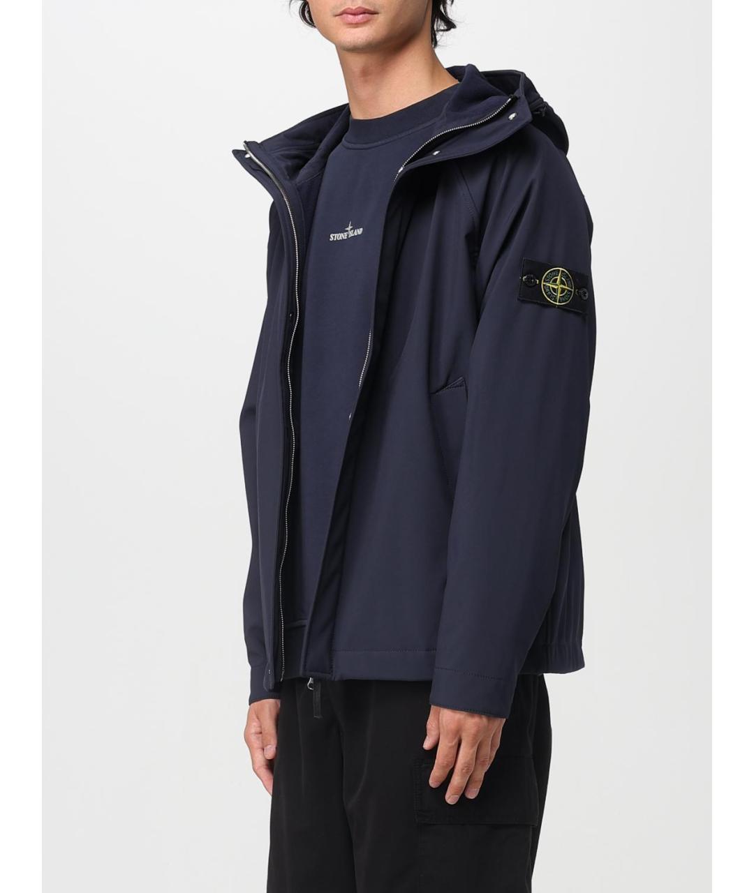 STONE ISLAND Темно-синяя синтетическая куртка, фото 4