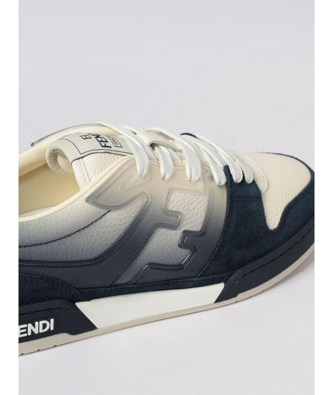 FENDI Синие кожаные низкие кроссовки / кеды, фото 4