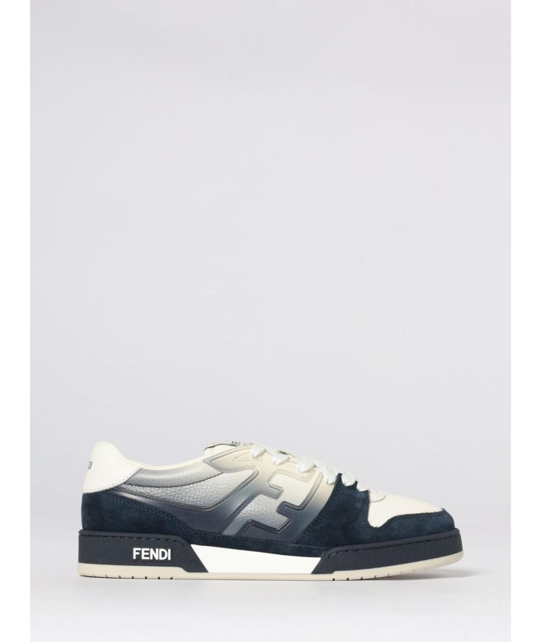 FENDI Синие кожаные низкие кроссовки / кеды, фото 5