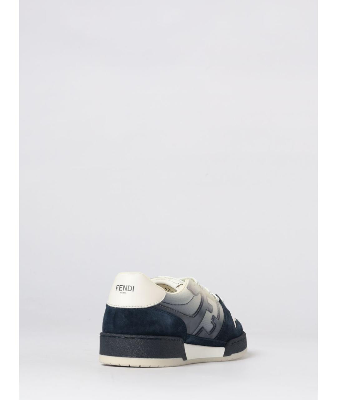 FENDI Синие кожаные низкие кроссовки / кеды, фото 3