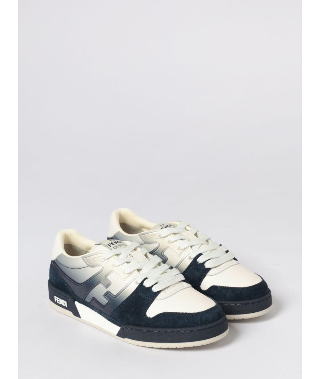 FENDI Синие кожаные низкие кроссовки / кеды, фото 2