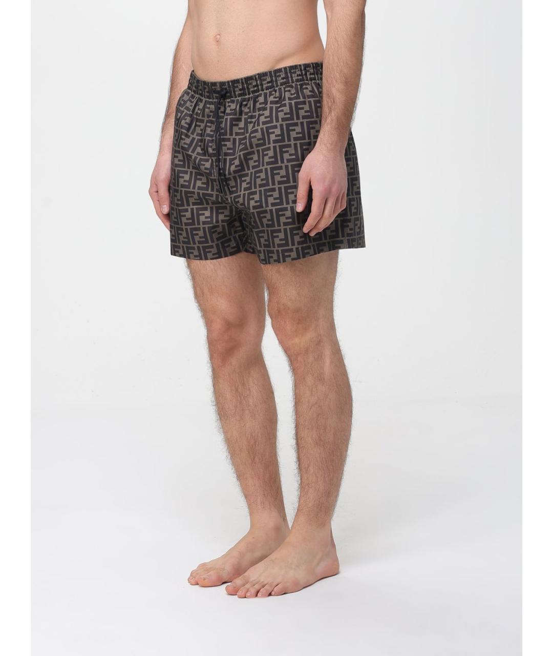 FENDI Коричневые синтетические шорты, фото 3