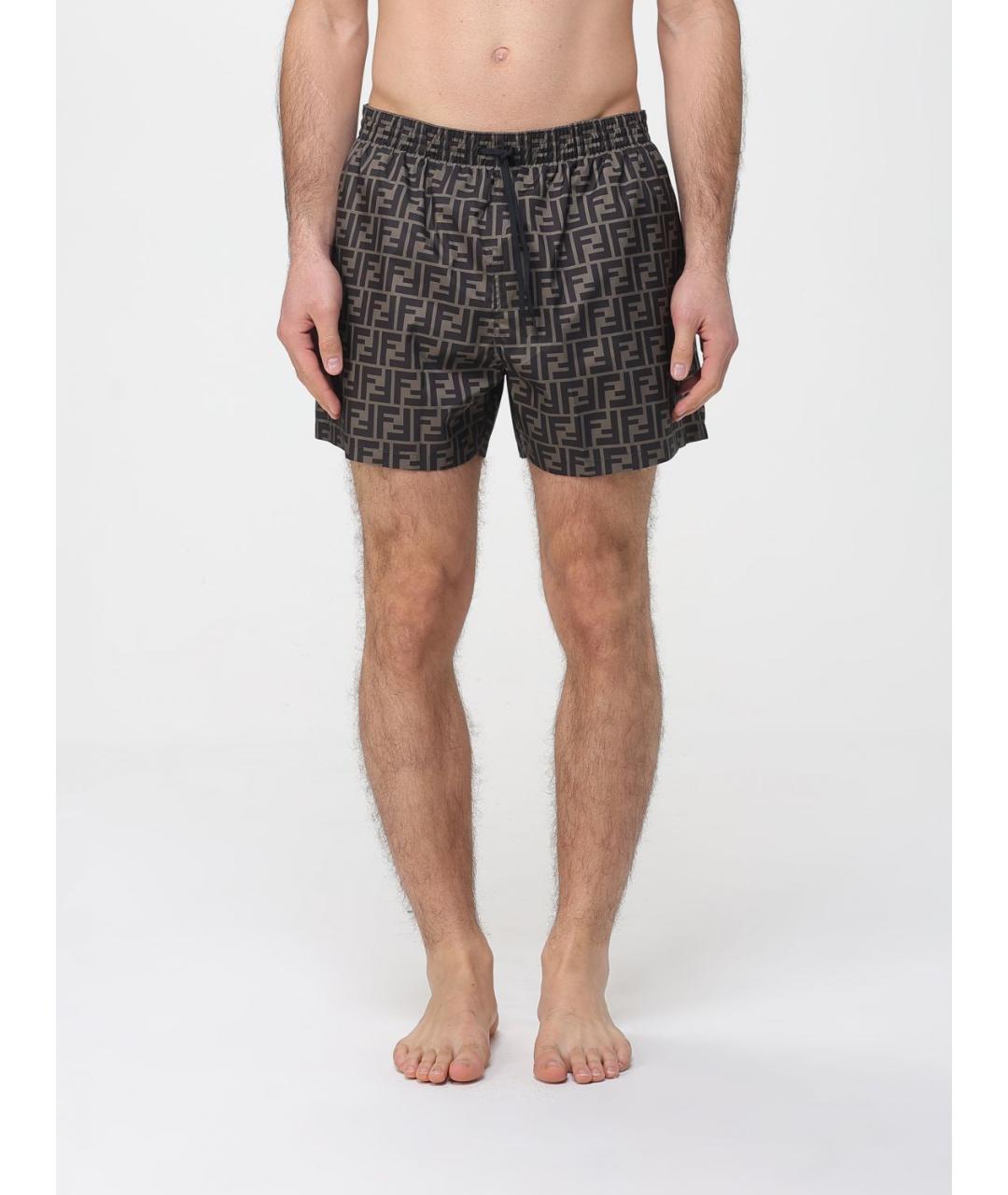 FENDI Коричневые синтетические шорты, фото 5