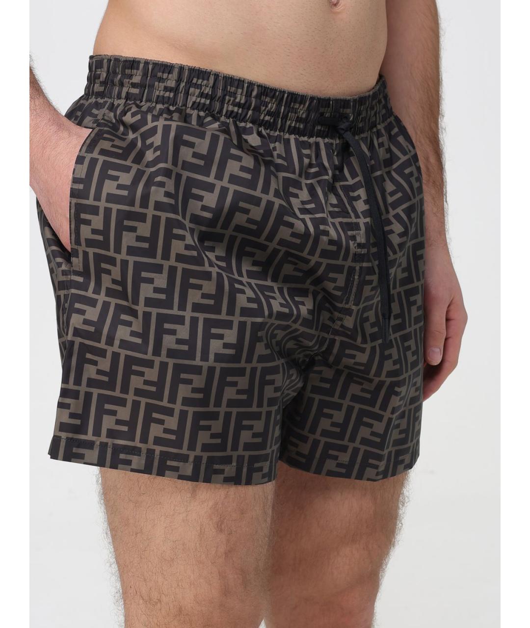FENDI Коричневые синтетические шорты, фото 4
