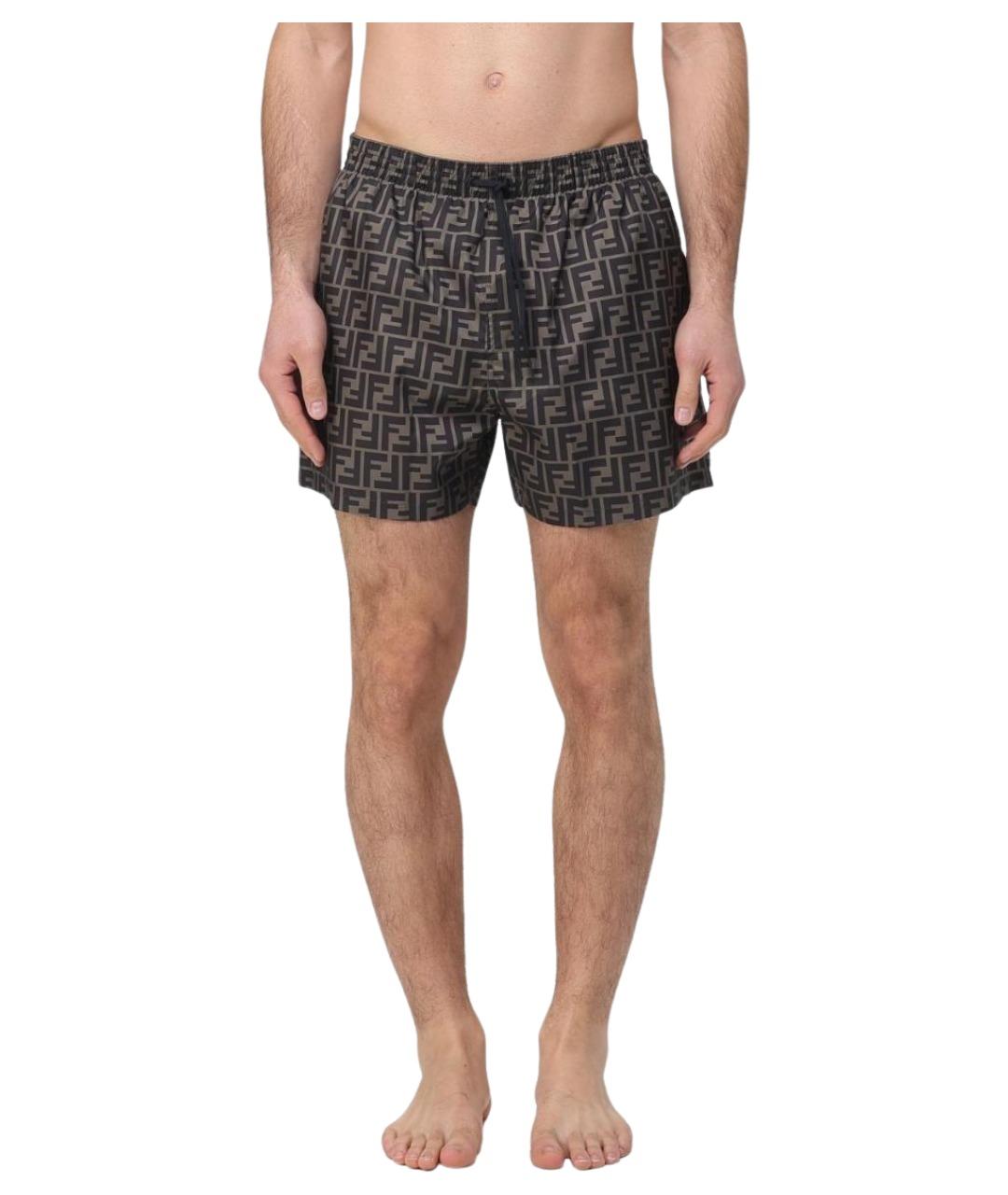 FENDI Коричневые синтетические шорты, фото 6