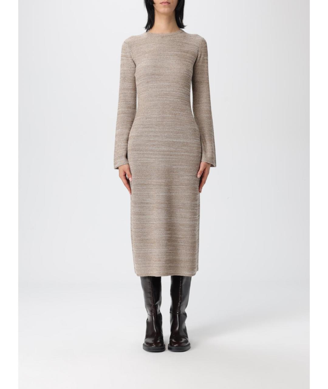 FABIANA FILIPPI Бежевое вискозное повседневное платье, фото 5